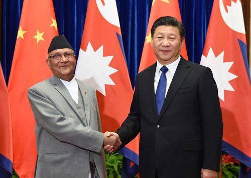 　　尼泊尔总理奥利与习近平