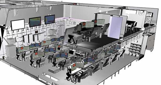 如同科幻电影里太空战舰指挥室一样的“朱姆沃尔特”号作战情报中心布局，其信息作战能力是不容小觑的