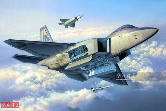 资料图:美军F-22隐身战机发射AIM-120中距空空导弹。