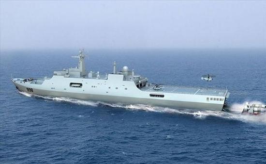 中国海军两栖攻击舰将会与071船坞登陆舰配合作战