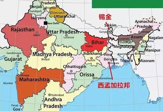 锡金与西孟加拉邦地理位置图 .