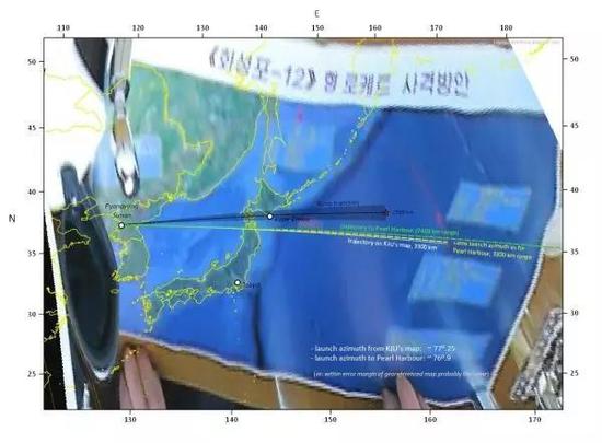 图注：8月末火星-12第一次飞跃日本。经国外朝鲜导弹研究者还原图像，发现这次发射很可能打成了“近弹”。