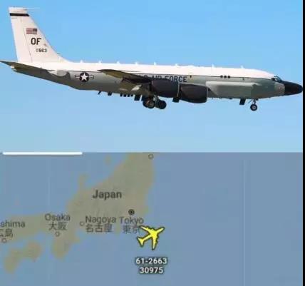 图注：15日早上，美国空军1架RC-135S弹道导弹侦察机在日本东部上空飞行，对朝鲜导弹发射实施侦察探测。