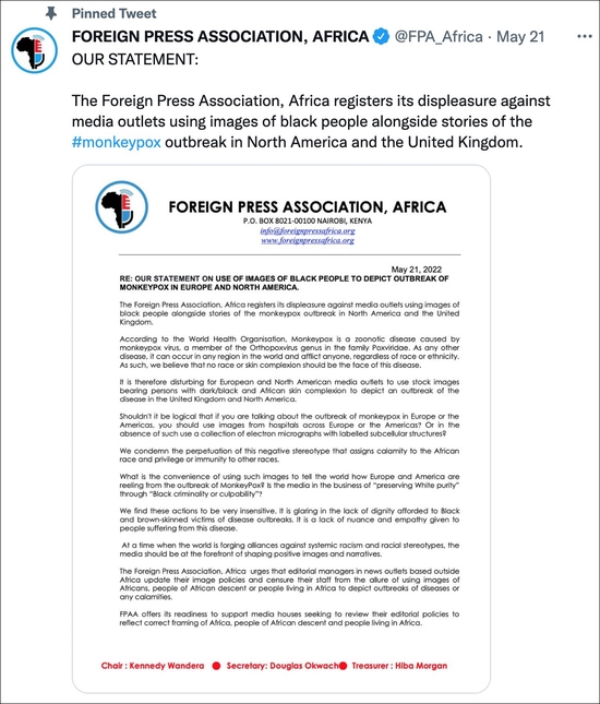 非洲外国记者协会（FPPA）推特截图