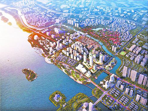 马銮湾新城南岸片区总体鸟瞰图(中选方案效果图)。(马銮湾新城建设指挥部提供)