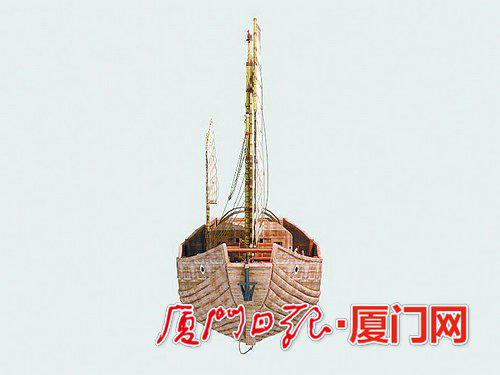 “华光礁1号”复原船正面效果图。