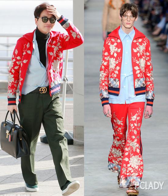 《请回答1988》剧组成员李东辉身穿Gucci 2016春夏男装系列横须贺外套（皮带：Gucci）