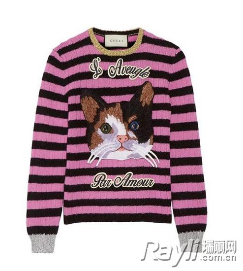 gucci刺绣条纹羊毛羊绒混纺毛衣$1975