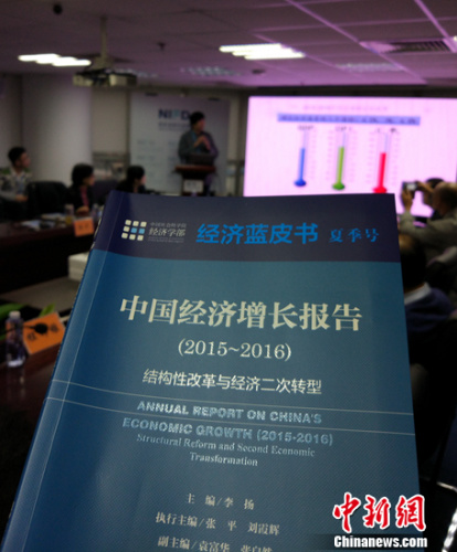 《经济蓝皮书夏季号：中国经济增长报告(2015-2016)》。