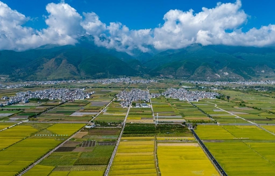这是苍山及田野景观(无人机照片,2022年9月27日摄)。新华社记者 陈欣波 摄