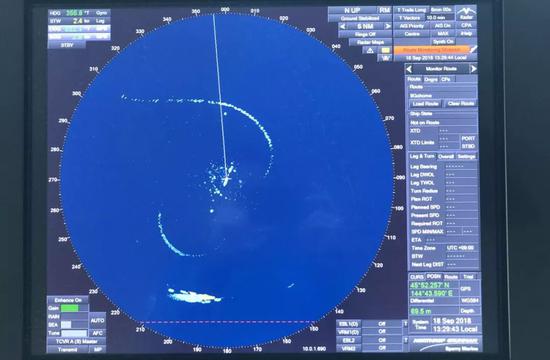 △9月18日，雪龙号雷达记录日本侦察机航迹