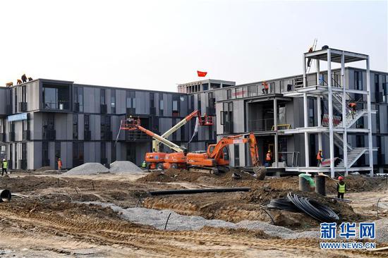 这是雄安市民服务中心施工现场(3月27日无人机拍摄)。新华社记者 朱旭东 摄