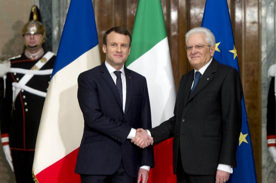 2018年法国总统马克龙与意大利总统马塔雷拉会面（图：法媒）