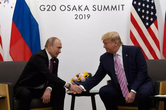 6月28日,G20大阪峰会,美国总统特朗普与俄罗斯总统普京举行会晤。