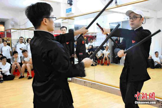 仁义咏春拳馆2019年5月学员升级考试现场。受访者供图