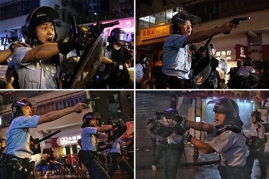 港媒“全方位、多角度”拍摄的警察拔枪图