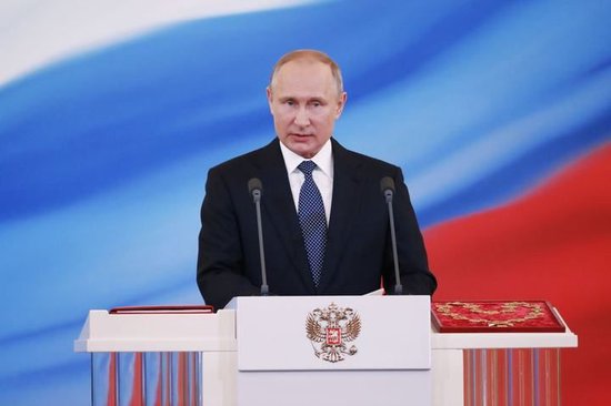 2018年5月7日，俄羅斯總統普京在莫斯確克里姆林宮舉行的就職典禮上講話。圖源新華社