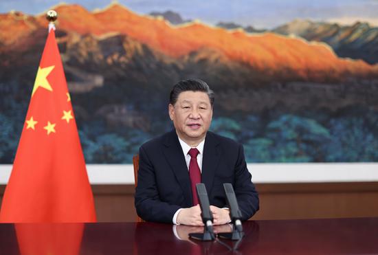 △2021年4月20日,习近平以视频方式出席博鳌亚洲论坛2021年年会开幕式,并发表题为《同舟共济克时艰,命运与共创未来》的主旨演讲。