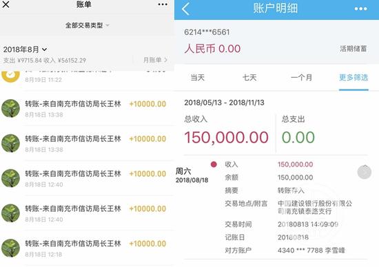 ▲王林通过中间人李雪峰、微信等渠道,共转账20万给王荣华。图片/当事人提供