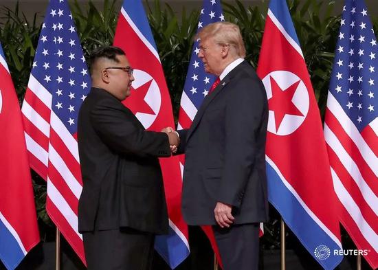 △2018年6月12日,美国总统特朗普与朝鲜最高领导人金正恩在新加坡圣淘沙岛嘉佩乐酒店会晤。
