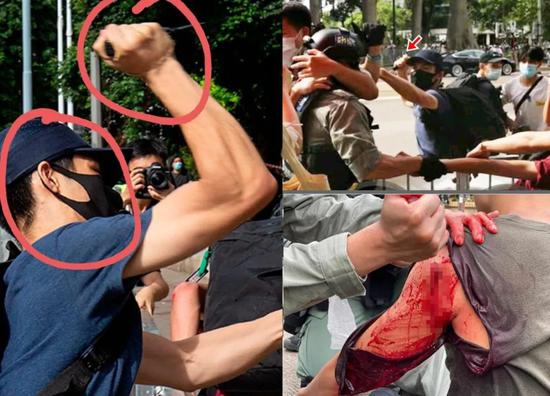 嫌犯刺伤警察现场(图源: 香港。东网)