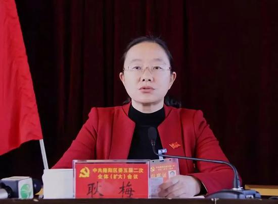 2016年12月30日,中国***党隆阳区第五届委员会第二次全体(扩大)集会,耿梅代表区委常委会作了事情讲述。(隆阳区消息网图)