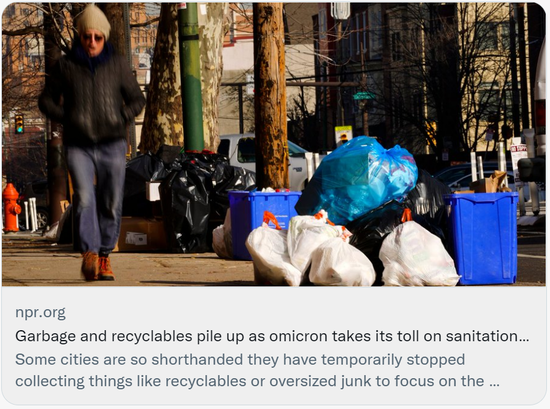 垃圾和可回收物在全美多地堆积。/社交媒体截图