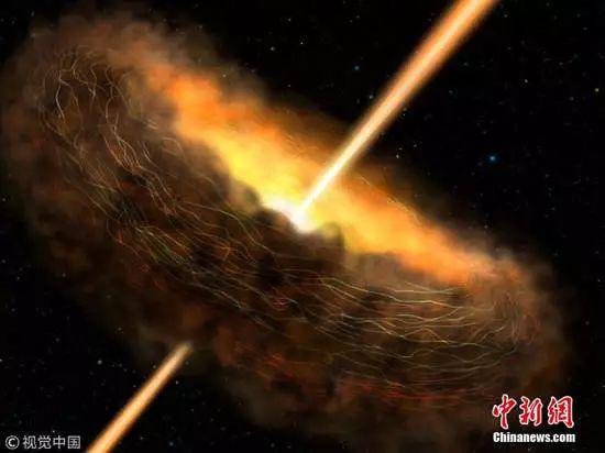 这是艺术家描绘的天鹅座A核心的插图。图片来源:视觉中国