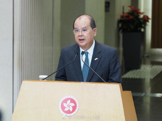 署理行政长官张建宗今日表示,草案明日正式撤回,争议的议题已不复存在。(大公文汇全媒体记者何燊亮摄)