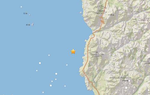 智利沿岸近海发生5.2级地震 震源深度39.1公里