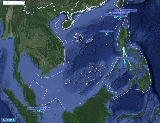 7月3日,美国军机在南海海域的飞行轨迹(图源:SCSPI平台)