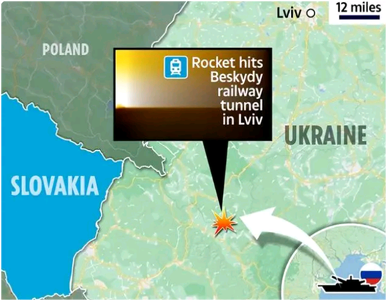  英国媒体称俄军是从黑海军舰上发射的“口径”巡航导弹攻击乌克兰西部利沃夫州的铁路隧道