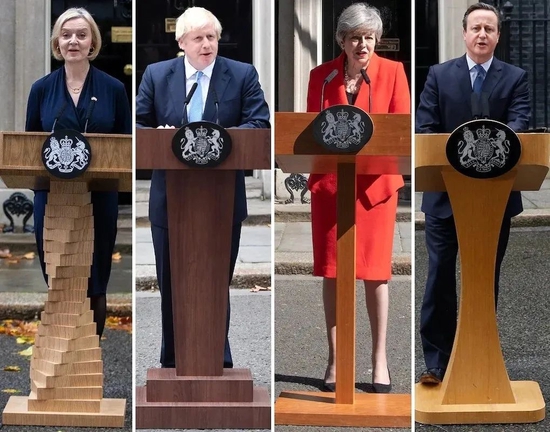  英国前首相特拉斯、约翰逊、梅、卡梅伦。图源：GJ