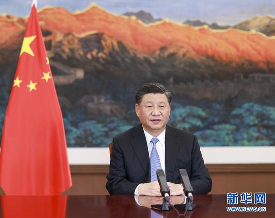 11月22日,国家主席习近平在二十国集团领导人利雅得峰会“守护地球”主题边会上致辞。新华社记者 李学仁 摄