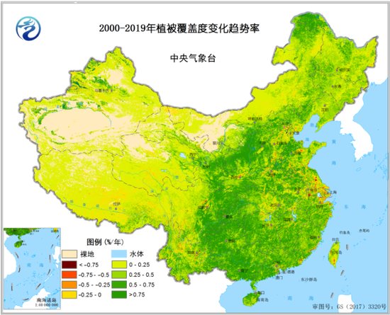 2000-2019年植被笼罩度转变趋势率