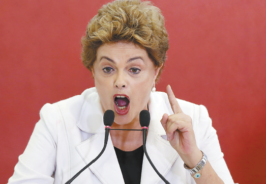 3月30日，巴西总统罗塞夫在巴西利亚回应弹劾案。