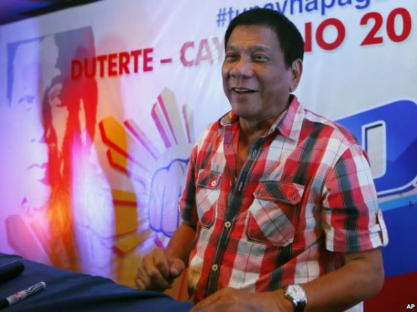 菲律宾南部的达沃市的市长杜特尔特（2016年5月9日）（图片来源：美国之音电台网站）