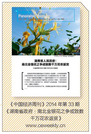 p45 《中国经济周刊》2014 年第33 期《湖南省政府：南北金银花之争或致数千万花农返贫》