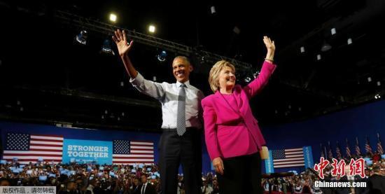 当地时间2016年7月5日，美国北卡罗来纳州夏洛特，美国总统奥巴马首次助阵民主党总统候选人希拉里的竞选集会。