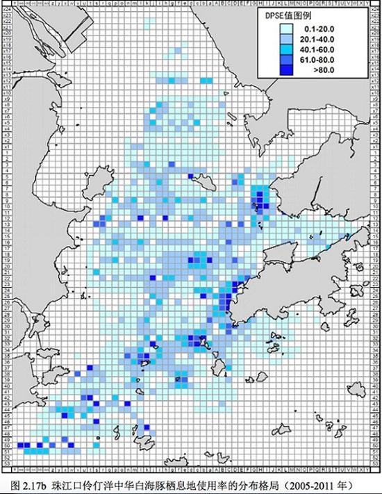 中华白海豚栖息地使用率分布格局。图片来源：CECA逐渐被“侵蚀”的珠江口