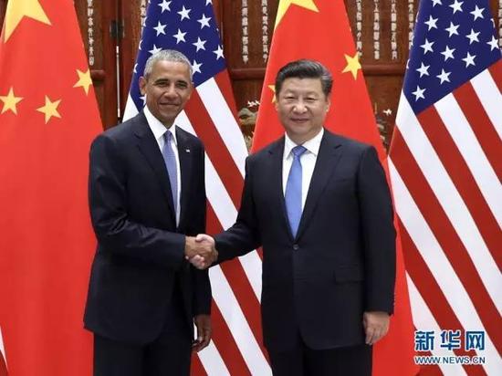 图为：2016年9月3日，国家主席习近平在杭州西湖国宾馆会见前来出席二十国集团领导人杭州峰会的美国总统奥巴马。