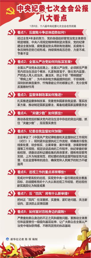 图表：中央纪委七次全会公报八大看点 新华社记者 陈琛 编制