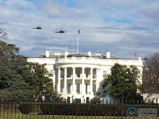 特朗普就职前夕，直升机不断在白宫上空盘旋（图片来源：东森新闻云）