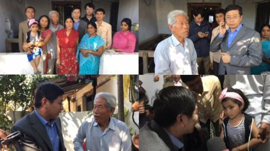 中国驻印使馆人员探访滞留印度老兵王琪一家人