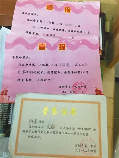 卢天川获得的部分奖状