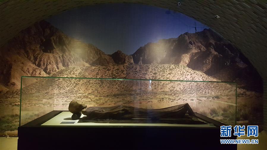 　　陈列在青海省海西州民族博物馆的千年干尸（6月13日摄）。新华社记者 吕雪莉 摄