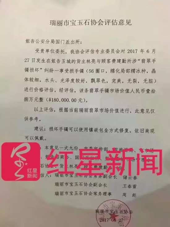 瑞丽市宝玉石协会评估意见