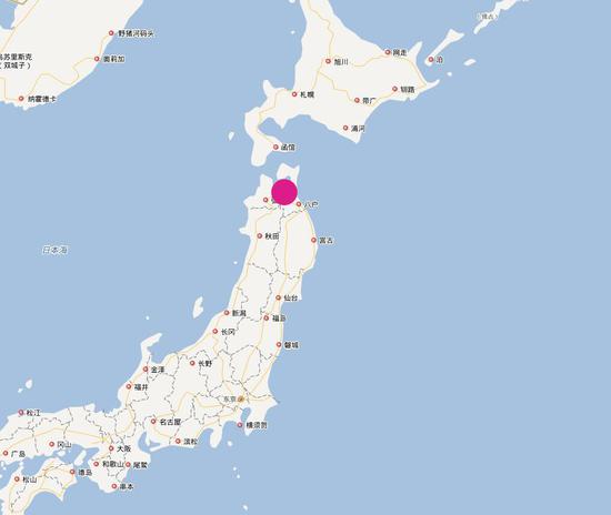 青森位于日本本州岛北部，津轻海峡南侧（图片来源：百度地图） 