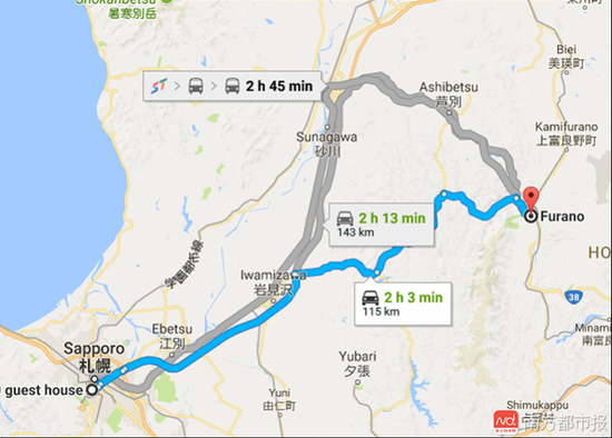 札幌间隔富良野只要100多公里,2个小时车程