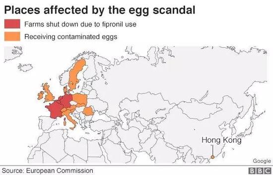 ▲被荷兰“毒鸡蛋”影响的地区(图片来源:BBC)